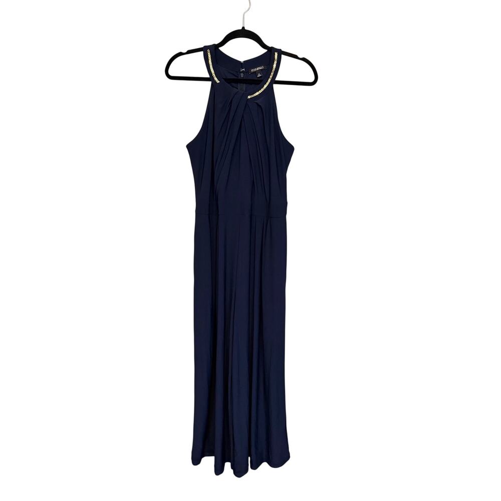 Roz & Ali Halter Jumpsuit 12 Blue Wide Leg Cruise Cocktail Evening Glam Guest